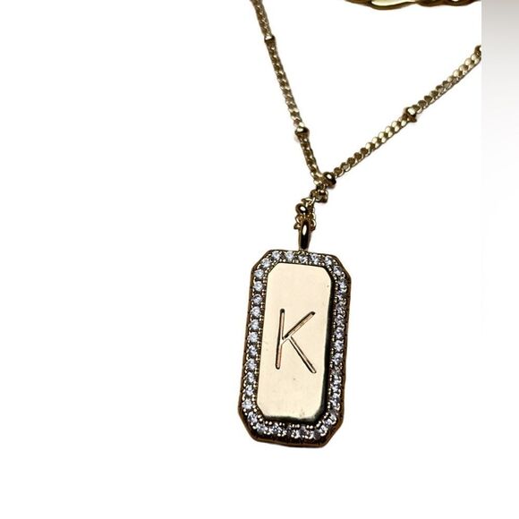 Jewelry - Gold Initial 'K' Pendant Double Necklace w/Faux Diamonds Costume Jewelry